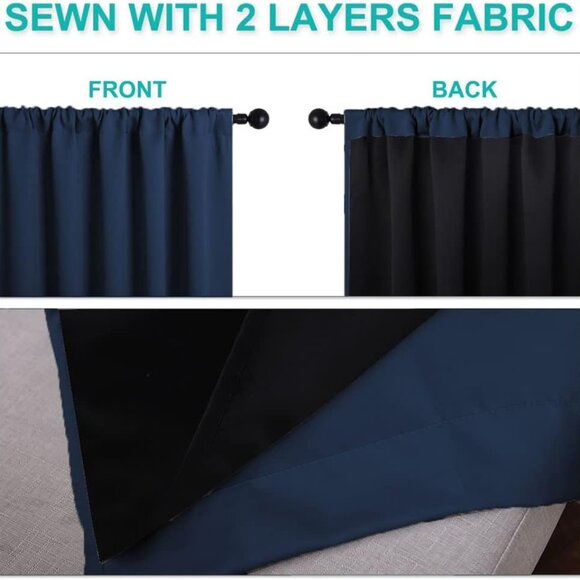 NICETOWN 100% Blackout Energy Efficient Dark Blue Navy Curtains Drapes (2 pcs.) - Picture 5 of 10